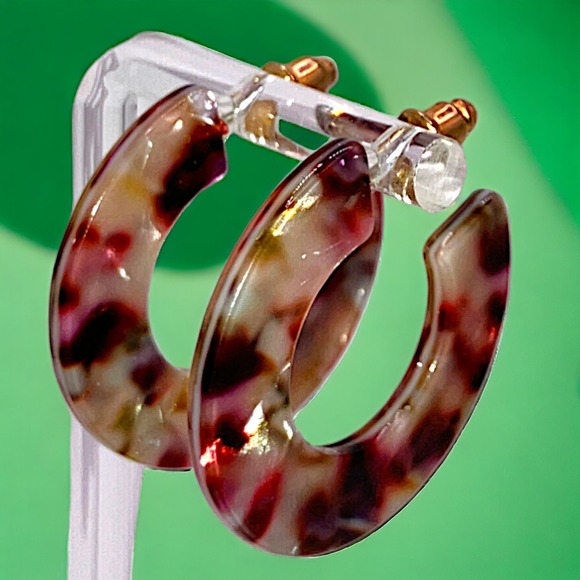 Red White Mosaic Resin Hoop 1 5/8" Earrings! - Picture 1 of 5
